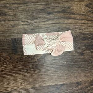 NWOT Caden Lane Bow Headband Baby Girl 0-3 Month Pink and Cream Checkered